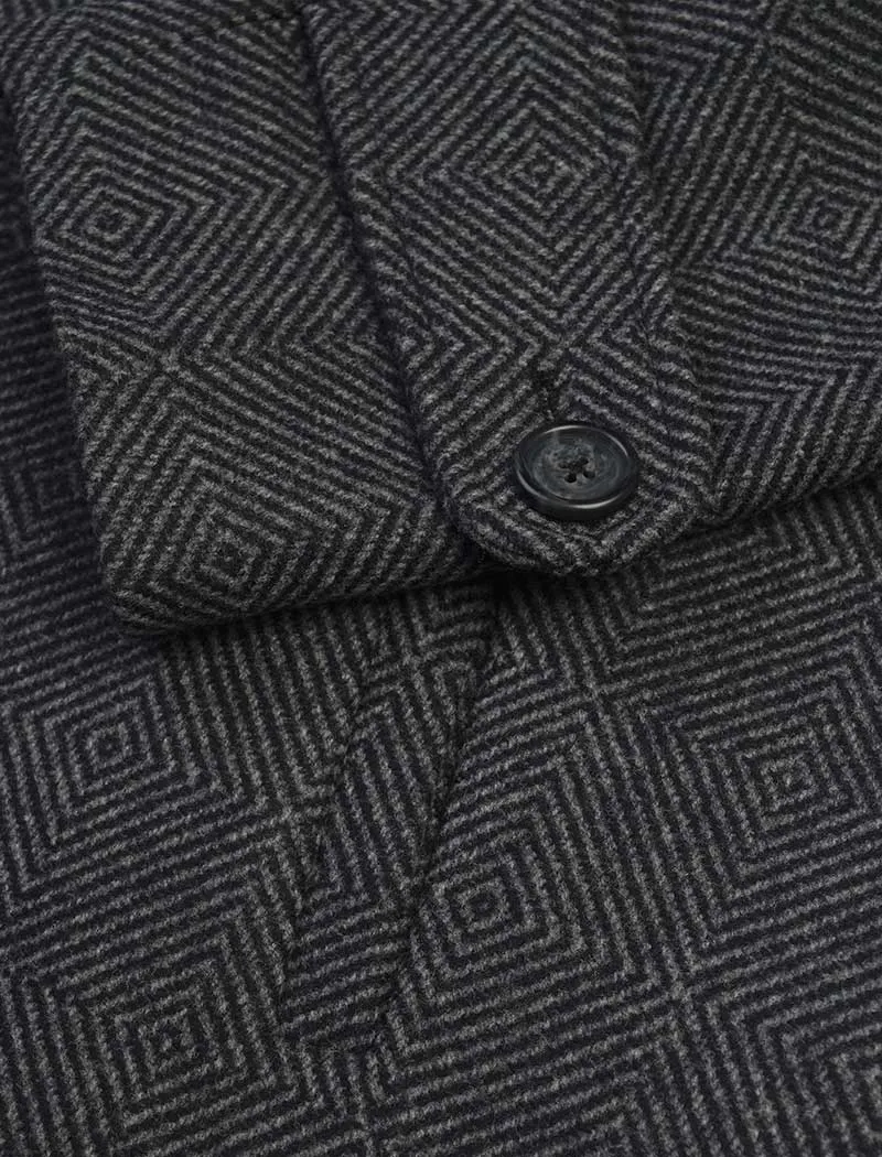 Charcoal Zigzag Wool Overcoat