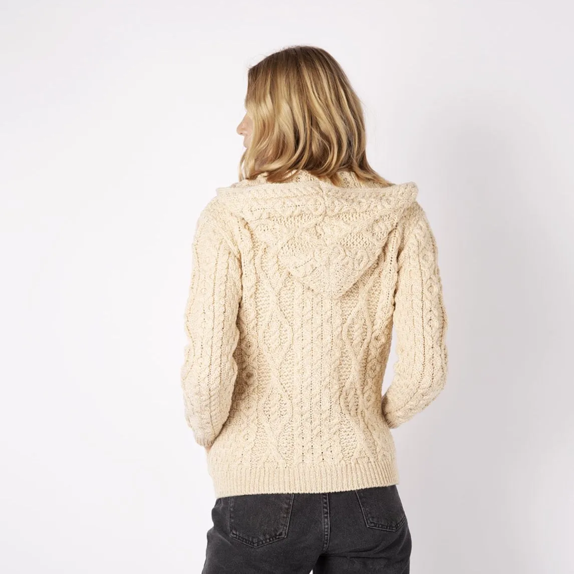 IrelandsEye Women's Aran Hooded Cardigan | Oatmeal