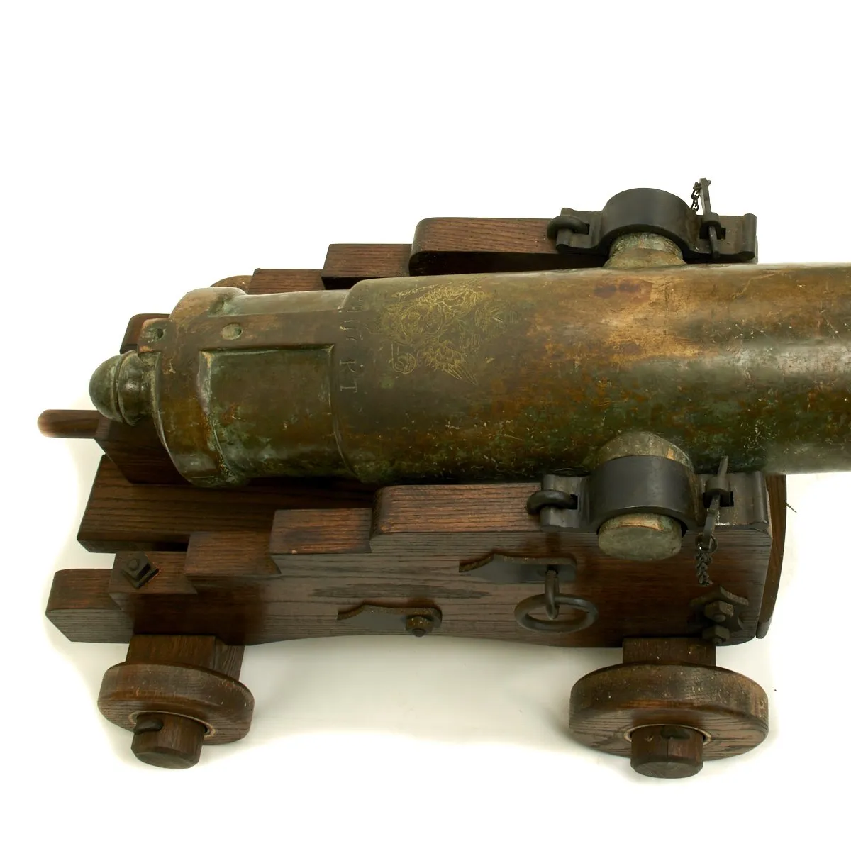 Original Imperial Russian 18th Century 12-Pounder Demi Culverin Bronze Cannon with Oak Naval Carriage